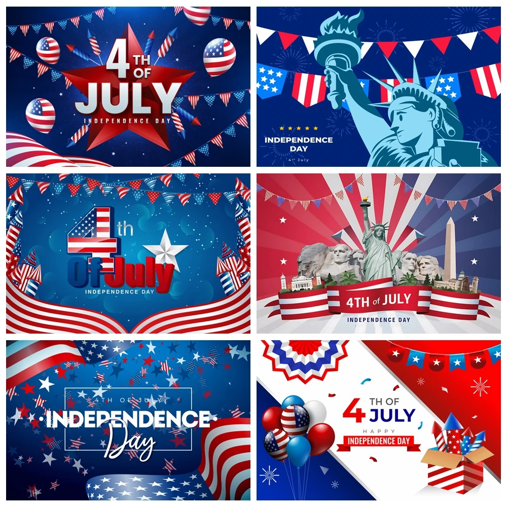 Happy Independence Day Backgrounds for Photographs 4th of July American Flag Firework Firecracker Party Decor Backdrop Photozone