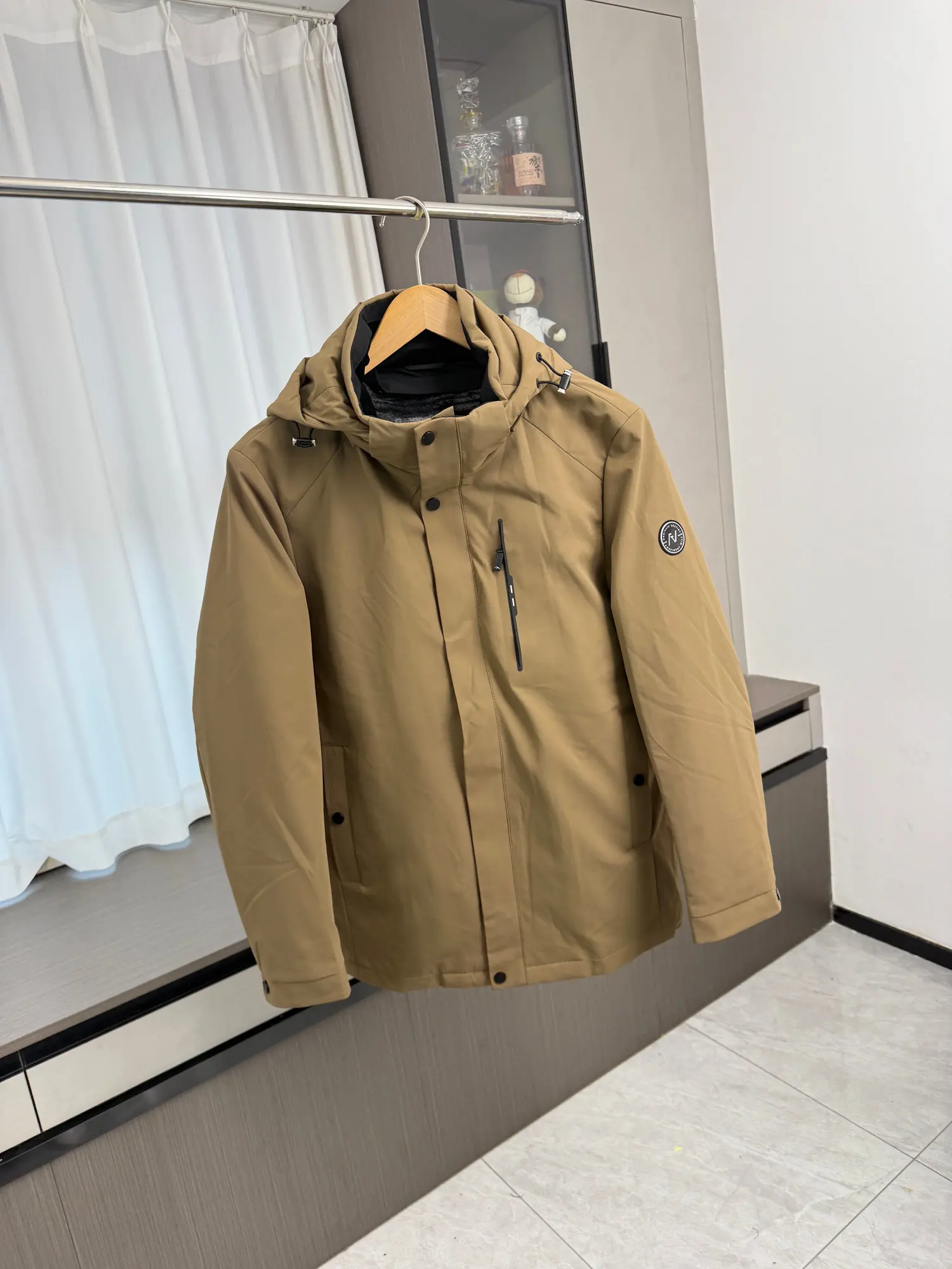 

Menui Card Rabbit Fur Lined Men's Winter Jaet Waterproof Windproof Warm Casual Sle Long Sve Zipper Closure Coat