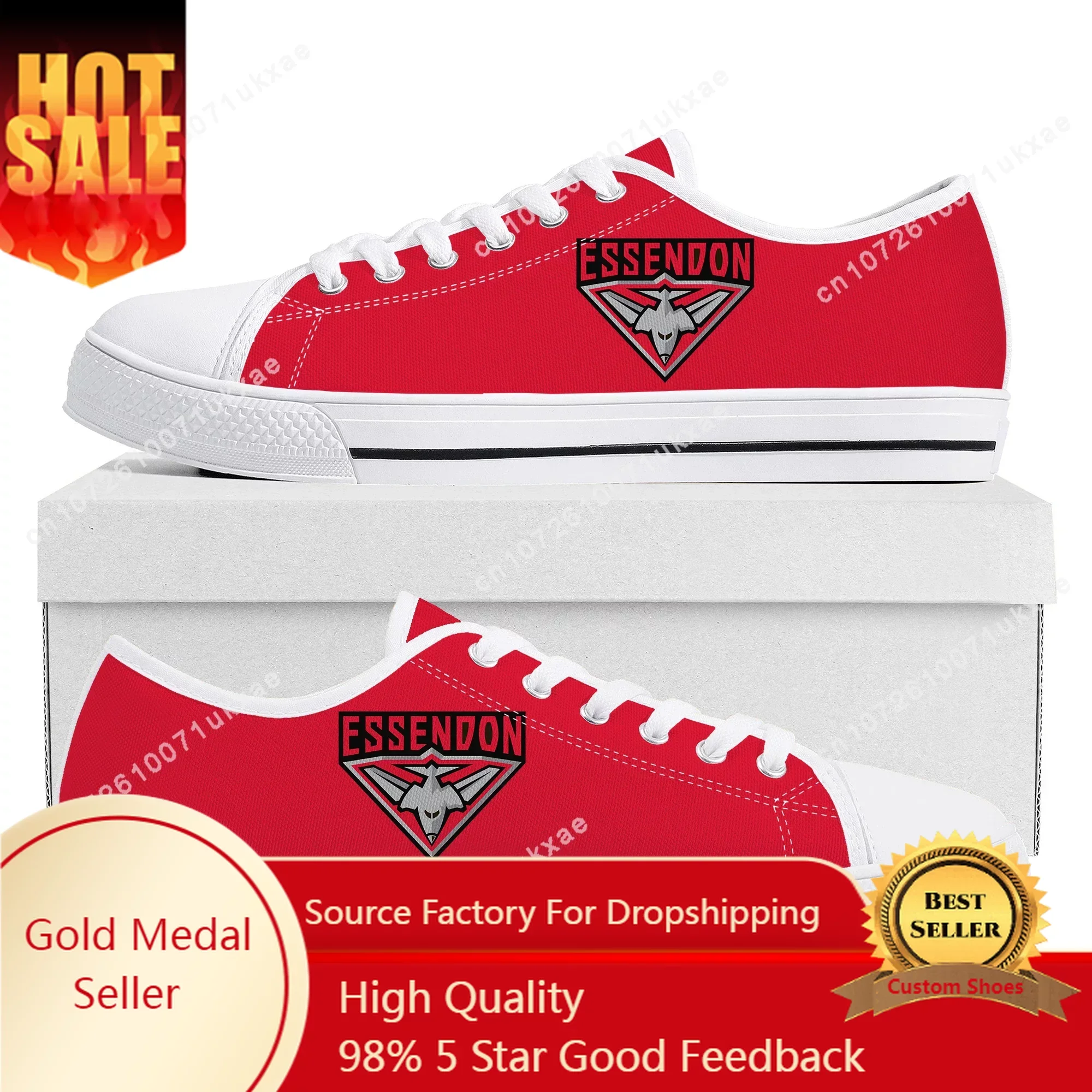 Essendon Bombers Australian Football Low Top Sneakers Mens Womens Teenager High Quality Canvas Sneaker Casual Shoes Custom Shoe