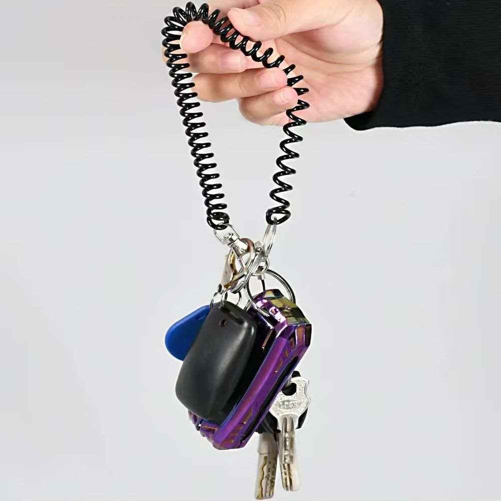 Telescopic Spring Spiral Elastic Spring Rope Keychain Key Ring Metal Carabiner For Outdoor Anti Lost Phone Key Cord Clasp Hook view 6