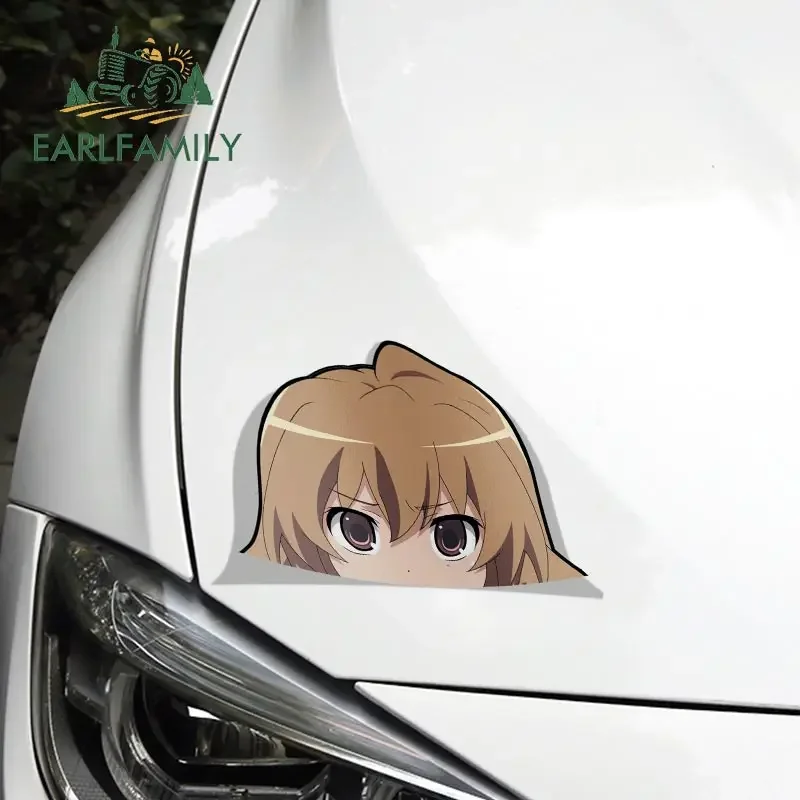 EARLFAMILY Car Sticker for Taiga Aisaka Peeker Big Head Anime Vinyl Rear Windshield Trunk Stickers Car Accessories