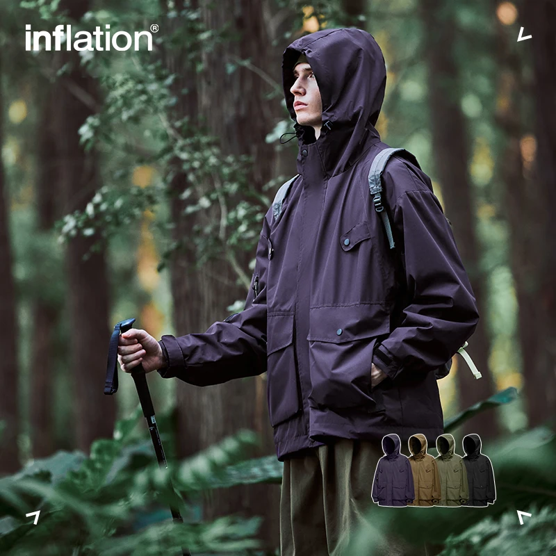 INFLATION Spring Outdoor Waterproof Hiking Jackets Uniesx Multi Pockets Cargo Jacket