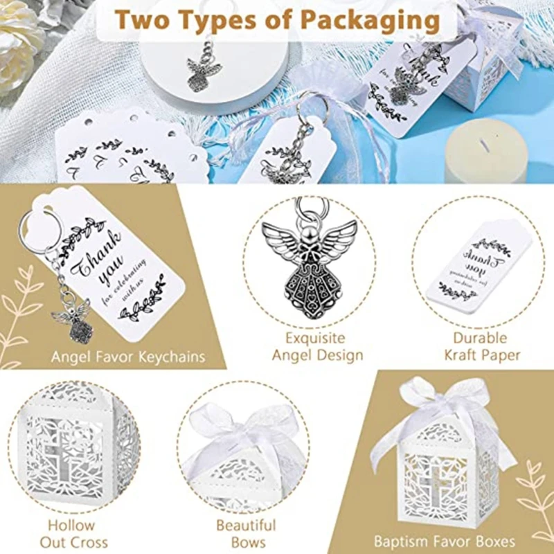 30Pcs/24Pcs Fashion Angel Keyring Favor Boxes Pendant Wedding Birthday Party Kids Shower Baptism Communion Keychain