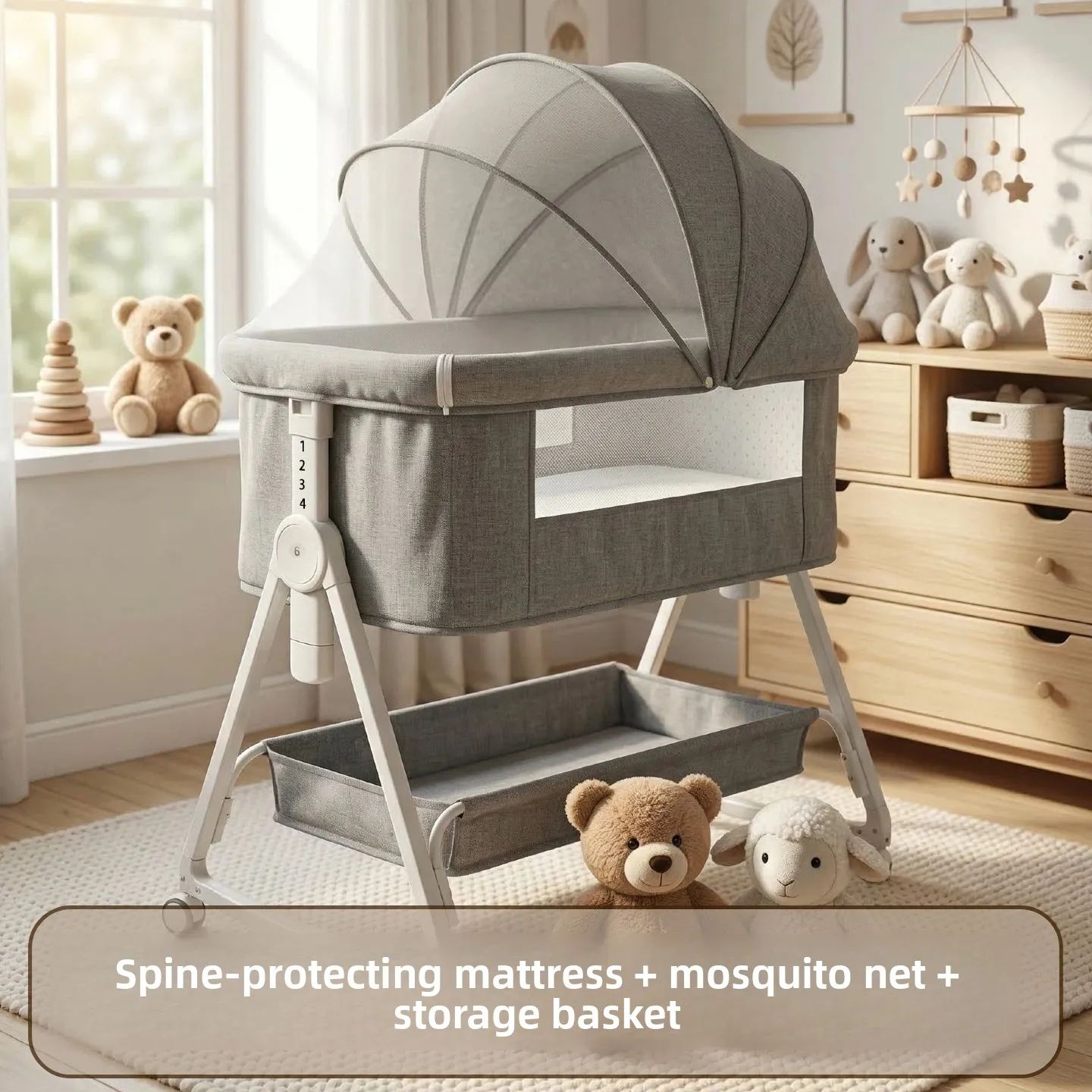 Babyfond Multifunctional Foldable Baby Crib, Mobile Bedside Splicing Large Bed, Convertible Cradle with Integrated Diaper