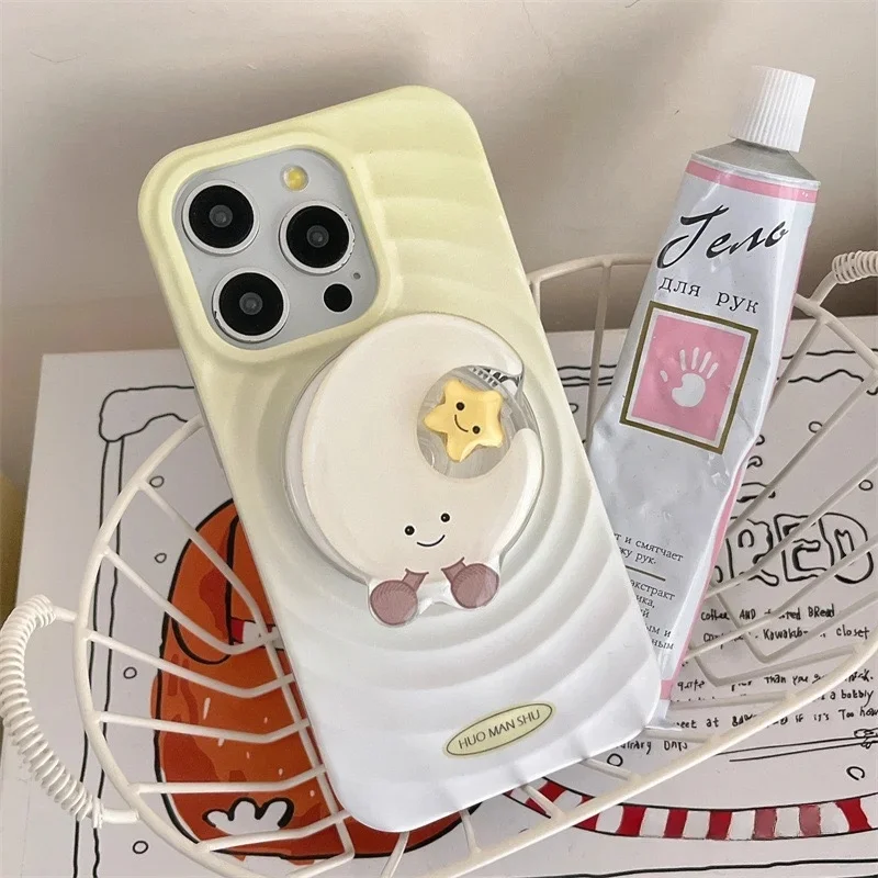 

Cute Cartoon Rotate Moon Star Magnetic Holder Grip Tok Griptok Phone Holder Stand Support For iPhone 15 16 For Pad Magsafe Smart