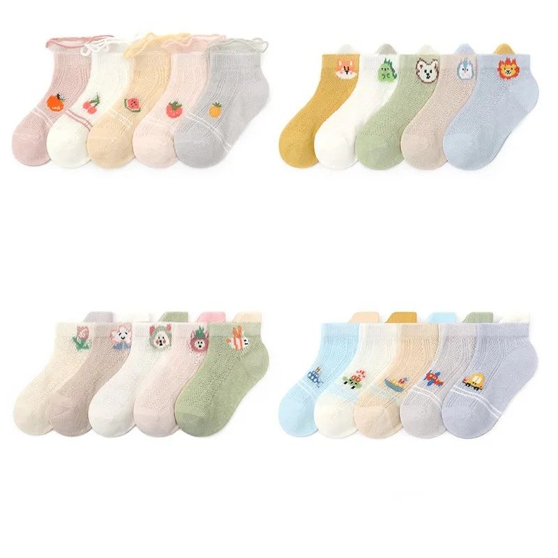 Chaussettes en coton de dessin animé tridimensionnel ultra fines et basses, chaussettes pour bébés, jeunes et moyens enfants, 0-8 ans, 5 paires