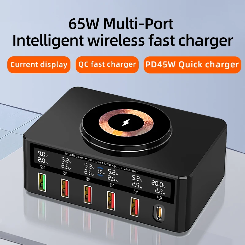 65W GaN-oplader USB C Snelle desktop 6-poorts USB Type C PD-oplader Snel opladen 3.0 USB Type C snellader voor iPhone17 16 Samsung