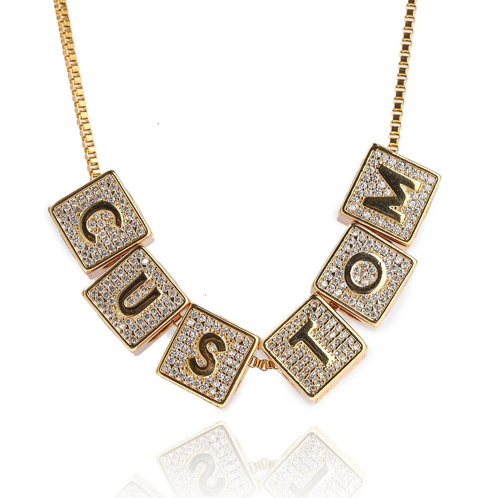 Uwin DIY Block Initial Letter Number Pendant Custom Cube Name Box Chain Choker Fashion Charm Hip Hop Jewelry Gifts view 2