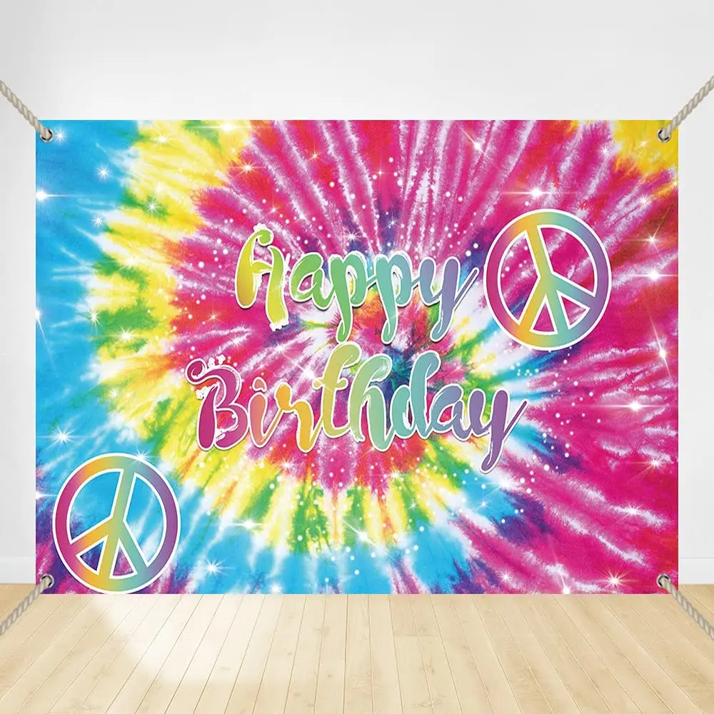 Tie Dye Backdrop Hippie Birthday Party Supplies Peace and Love Abstract Swirl Photography Background Birthday Banner