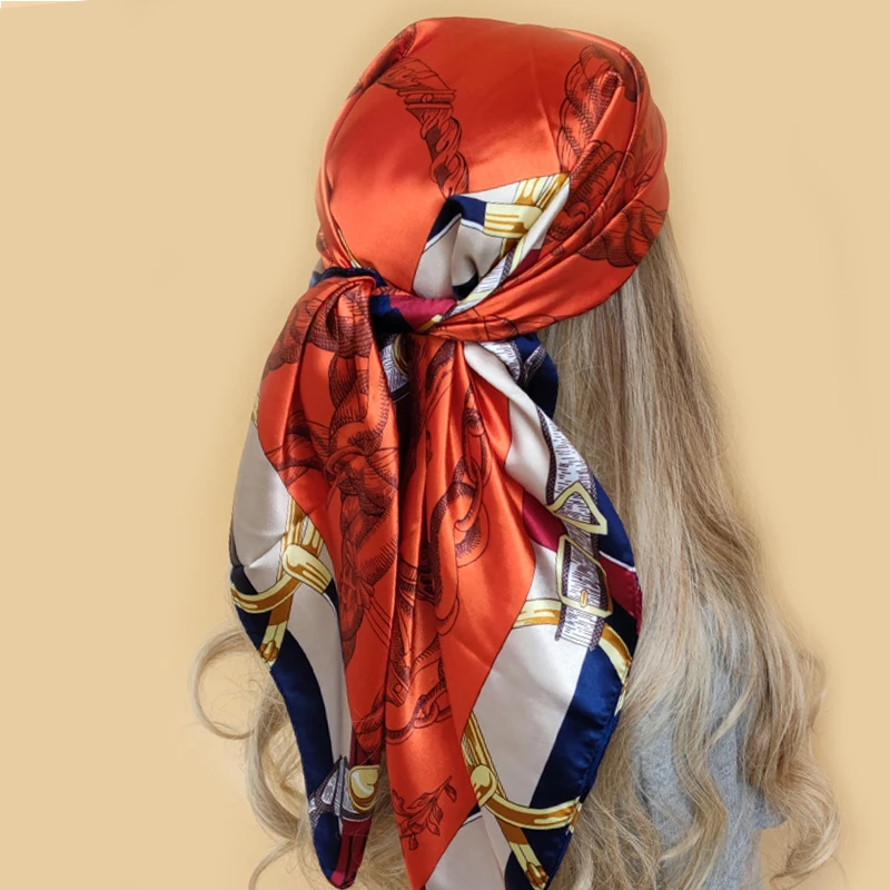 2022 Elegant Celebrity Plant Peony Flower Silk Scarves Fashion New Women's Headscarf 90cm Large Square Scarf Muslim Headscarf