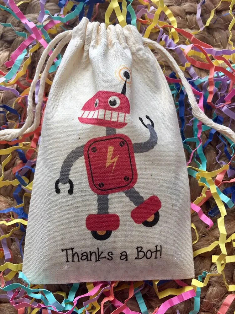 5pcs thank you candy gift Favor bags Robot themed kid boy girl happy birthday Party baby shower decoration kindergarten supplies