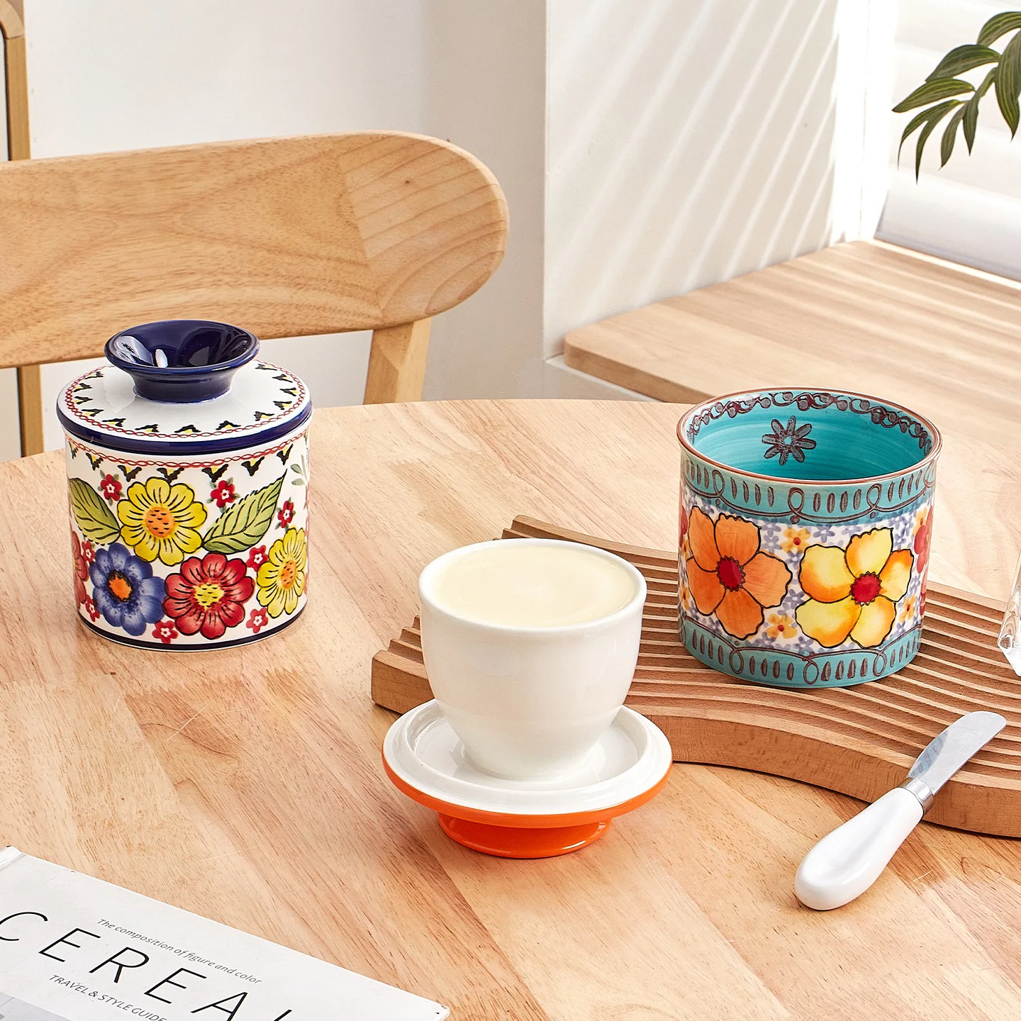 Creative Polish Hand Painted Jar Ceramic Vintage Pastoral  Cup Decal Butter Box  Disc