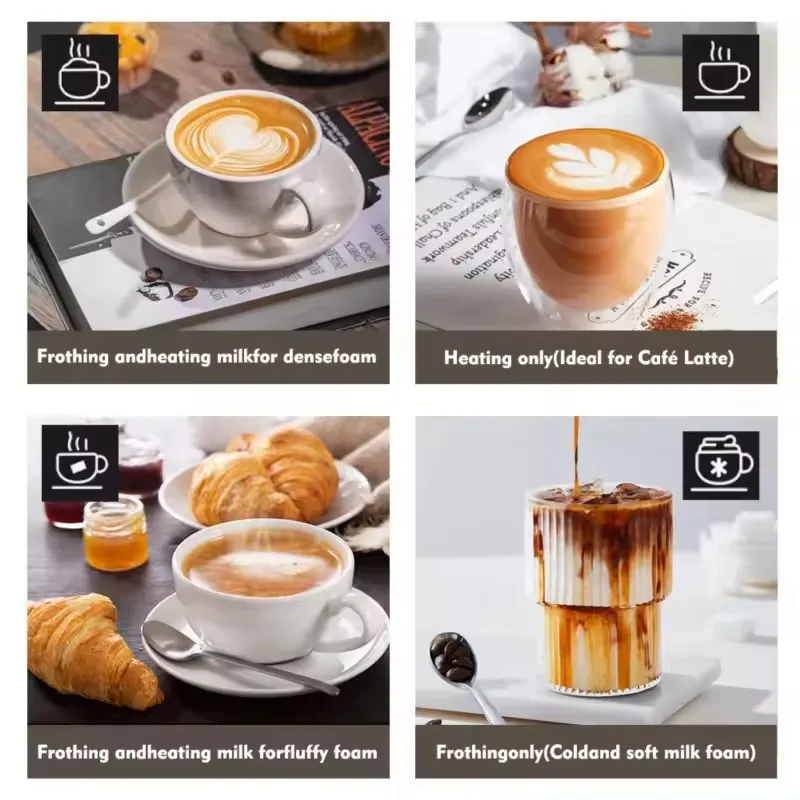 Neuer elektrischer Milchaufschäumer, 4-in-1, automatischer Mixer für Kaffee, Milchaufschäumer, faltbarer Griff, Milchheizung, Dampfgarer, Schäumer