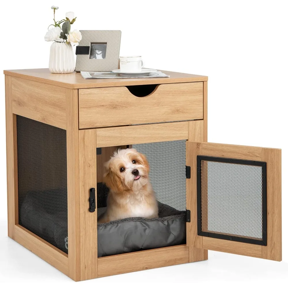 

Dream Dog Crate Furniture With Wireless Charging Function & USB Ports, Furniture Style Small Dog Crate End Table With D