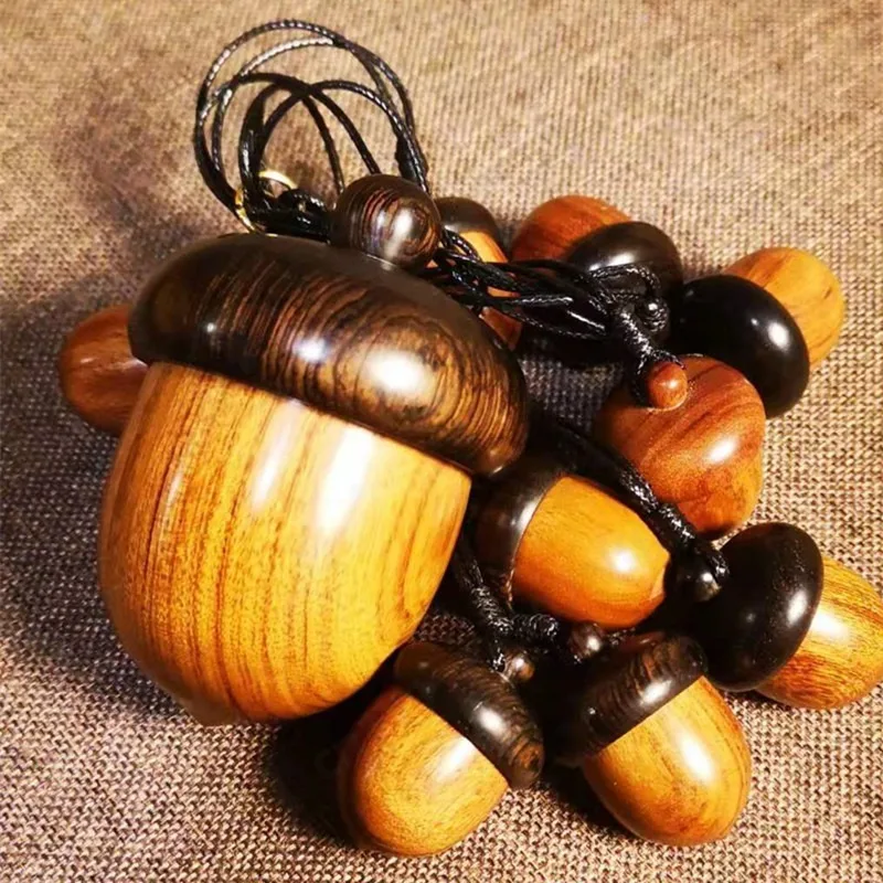 Purple Sandalwood Storage Box Acorn Ring Case Essential Oil Pendant Portable Tea Canister Valentine Gift Jewelry Organizer Decor