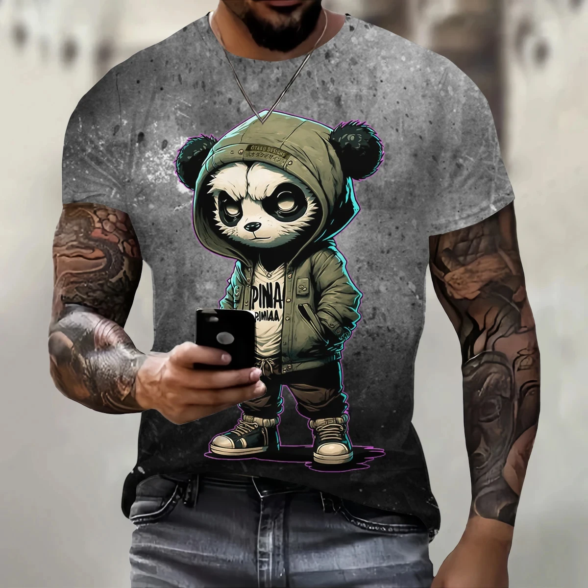 Funny 3D Panda Print T Shirt for Men Street Trend Harajuku Pullover Casual O-Neck Short Sleeve T-Shirt Fashion Loose Summer Tops