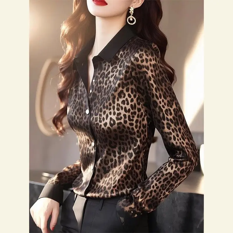 

New French Fashion Trendy Top for Women in Spring, Women's Unique Leopard Print Long-sleeved Shirt