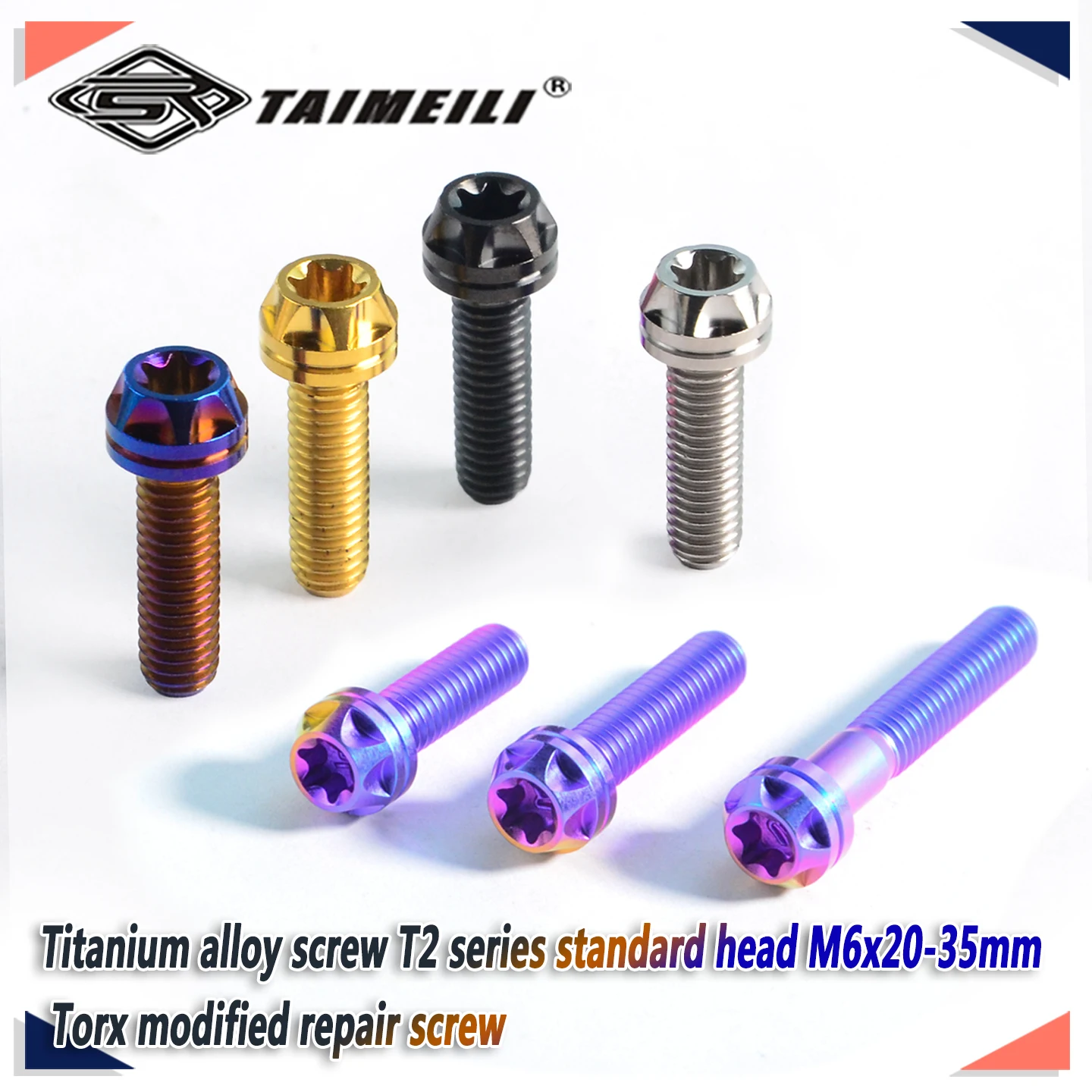 TAIMEILI T2 Series Titanium Alloy Torx Screws Standard Head M6x20/25/30/35mm Motorcycle Mod Repair Fasteners 2/4/6/8/10Pcs