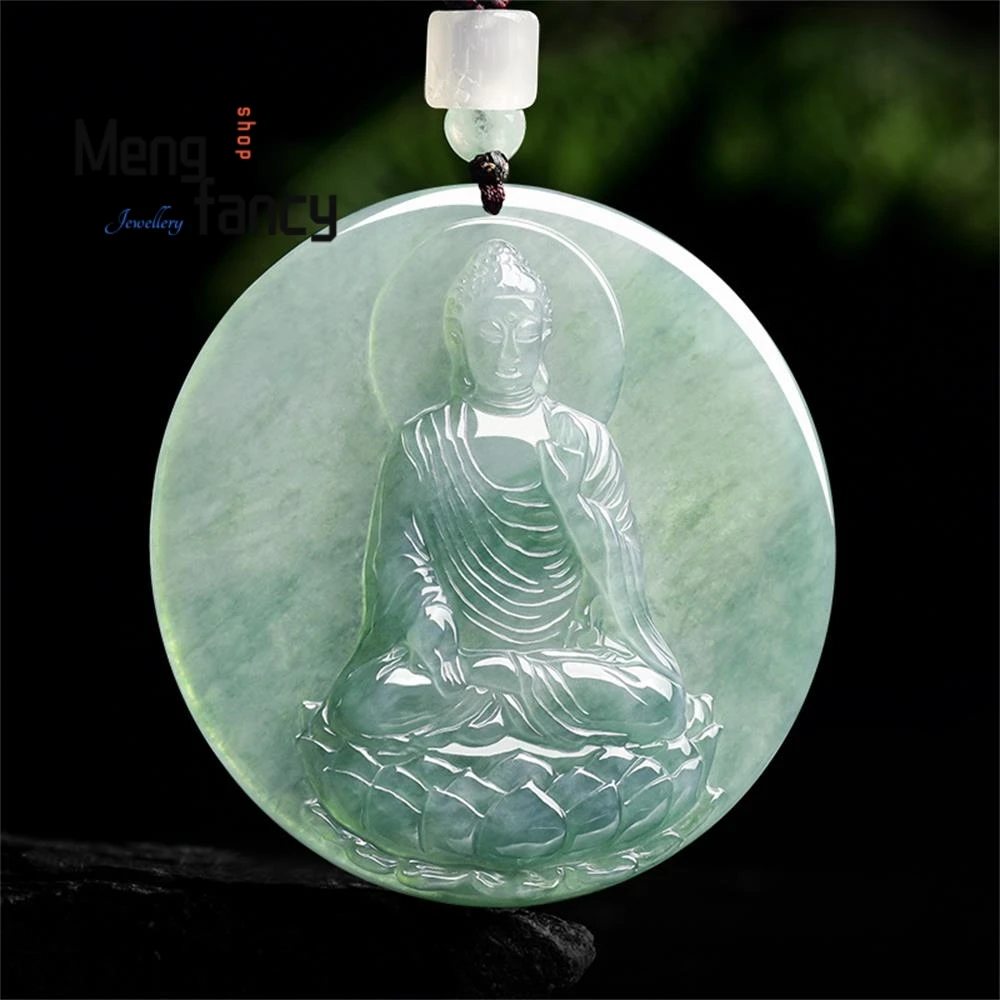 

Natural A-grade Jadeite Oil Green Amitabha Buddha Pendant Zodiac Dog Pig Guardian Benming Buddha Amulets Fashion Luxury Jewelry