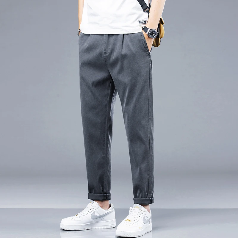 Summer Ultra Thin Casual Pants Men's Lyocell Material Classic Style Fashion Straight Brand High Quality Solid Color Trousers