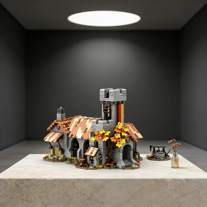 

1401 деталь MOC Королевская конная стойла, Осенний замок, Львиные рыцари, Модель, Строительные блоки, Архитектурные игрушки, Рождественские подарки, Образовательная игрушка для детей