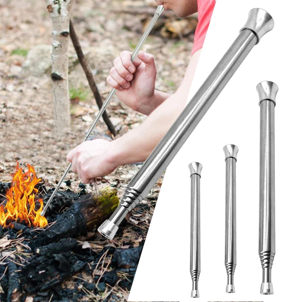 Outdoor Folding Stainless Steel Camping Equipment Telescopic Waterproof Camping Blowing Fire Stick Windproof