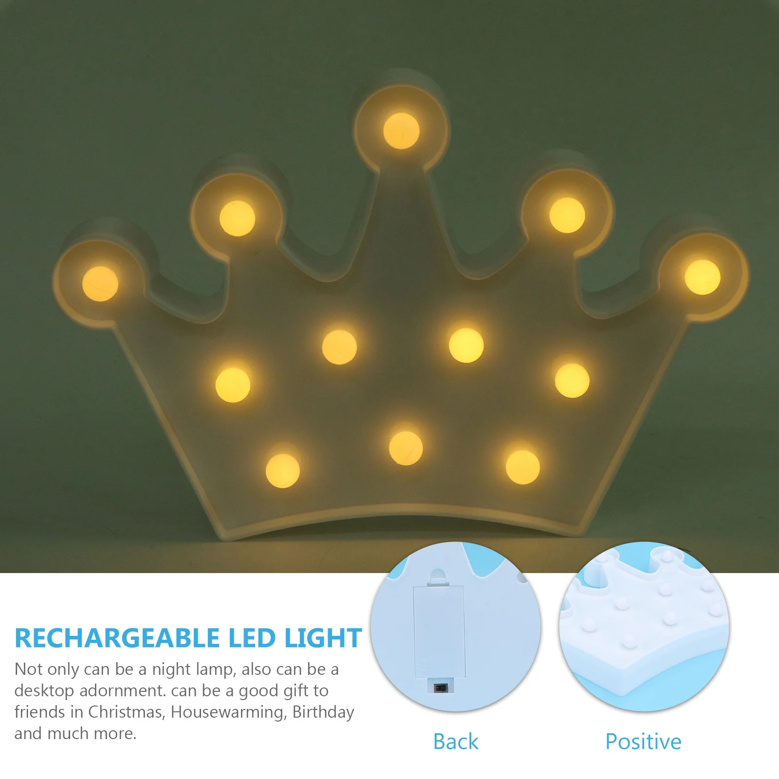 

Led Night Lamp Crown Charging Bedside Lamp Rechargeable Portable Decorative Light For Bedroom Party Festival Gift Random Color