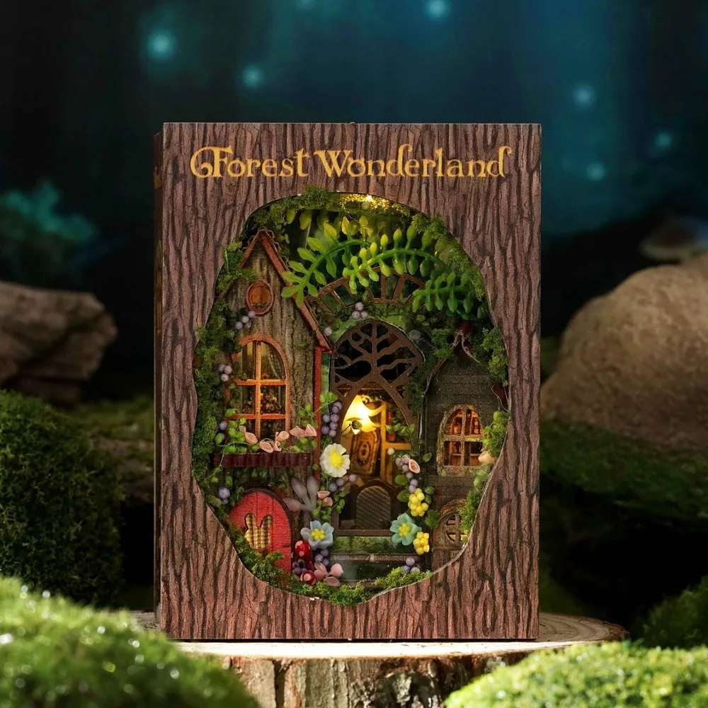 

DIY Miniature Wooden Dollhouse Kit with Furniture, 1:32 Scale, Open & Close Mini Cube Book Nook Creative Roo