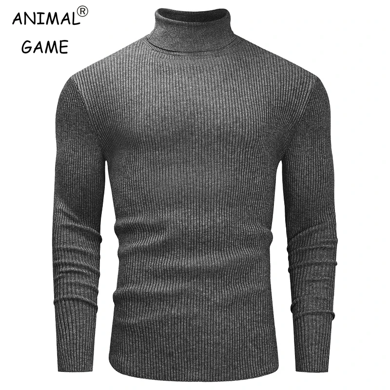 New Men\'s Slim Fit Turtleneck Sweater Casual Twist Patterned Pullover Knitted Sweaters Autumn Long Sleeve Stripe Streetwear