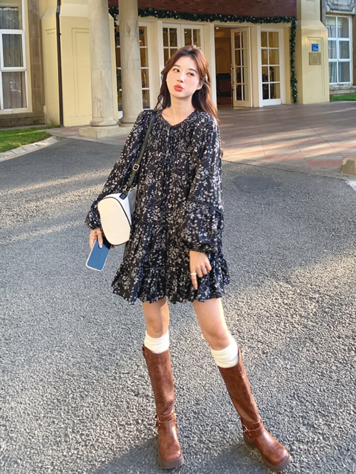 Gonna Lunga Floreale da Donna Taglia Piccola Primavera Autunno 2025 Nuova Collezione Tea Break Elegante Stile Coreano...