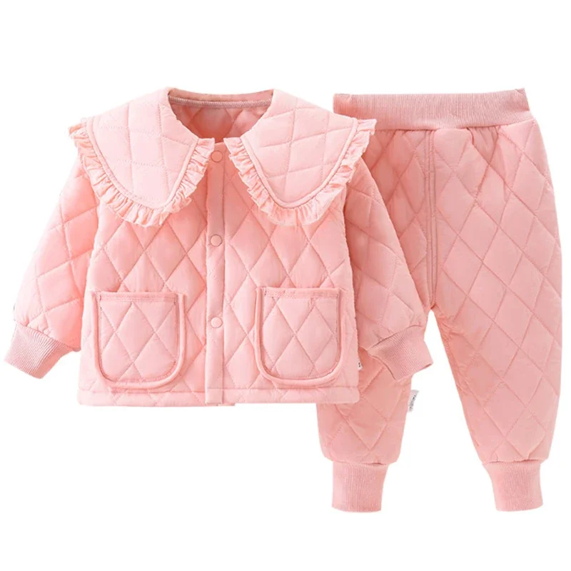 

2Piece Winter Baby Girl Outfit Set Korean Fashion Cute Doll Collar Warm Tops+Pants Boutique Kid Clothing Children Clothes BC844