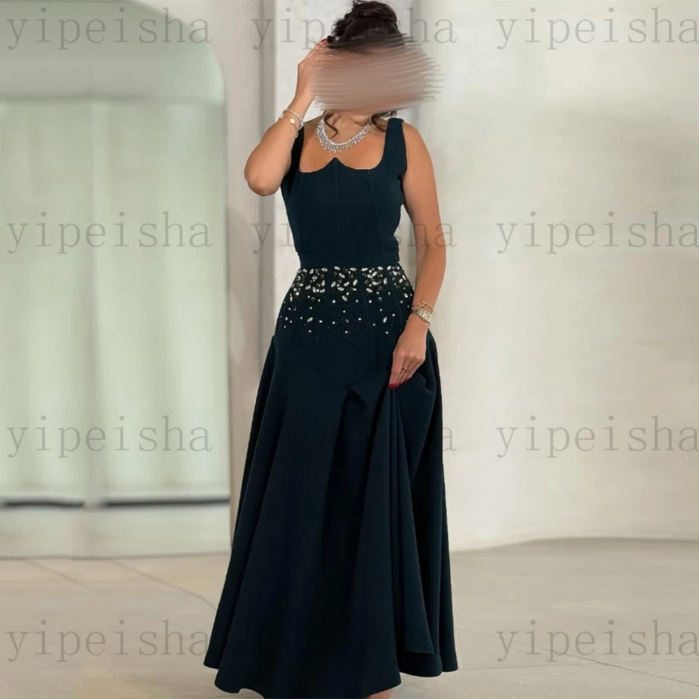 Sukienki wieczorowe na zamówienie, nowoczesne, bez rękawów, zdobione koralikami i cyrkoniami, linia A, suknia balowa, prosta, plisowana sukienka do kostek.