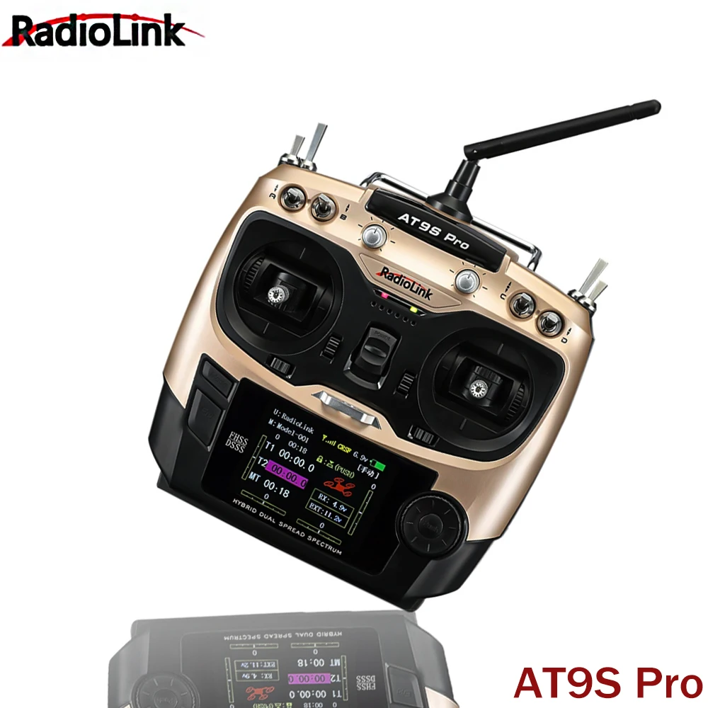 Radiolink AT9S Pro Left Hand 12 Channels 2.4G 7.4~18.0V DSSS FHSS Radio Transmitter With R9DS Receiver for Car Boats Drone