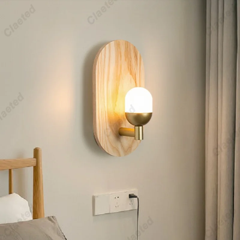 Nordic Modern Solid Wood Wall Lamp Cream Style LED Light Decorative Lighting for Living Room Bedroom Bedside Corridor and Hotel