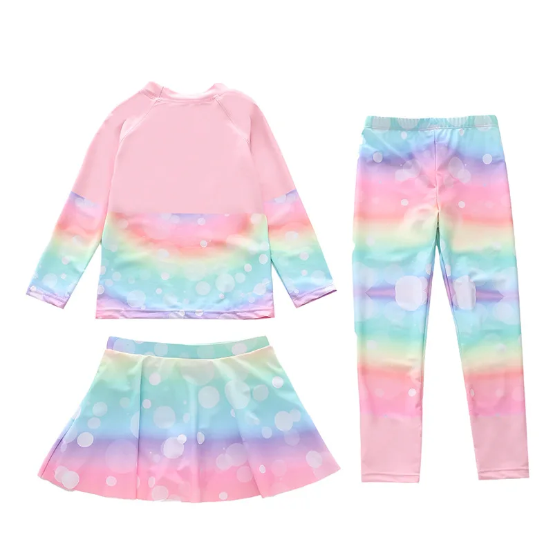 HappyFlute New  3 Pieces Set Split Sunscreen Girls Long Sleeves And Trousers Children Student Swimsuit