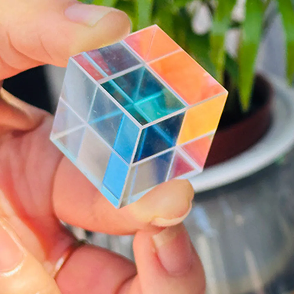 Mini K9 Crystal Glass Prism Cube Optical Glass RGB Dispersion Prism X-Cube for Physics Teaching Art Decor Photography Props