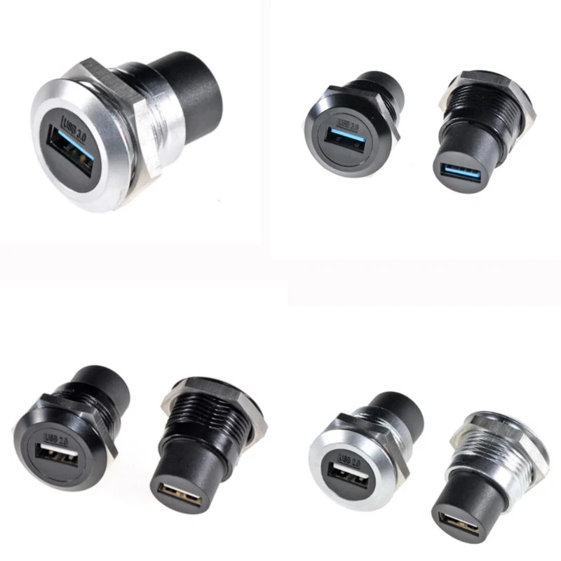 Round-Shape USB 2.0 3.0 Female Socket Chassis Panel Mount Connector Through Plug  Extension data cable