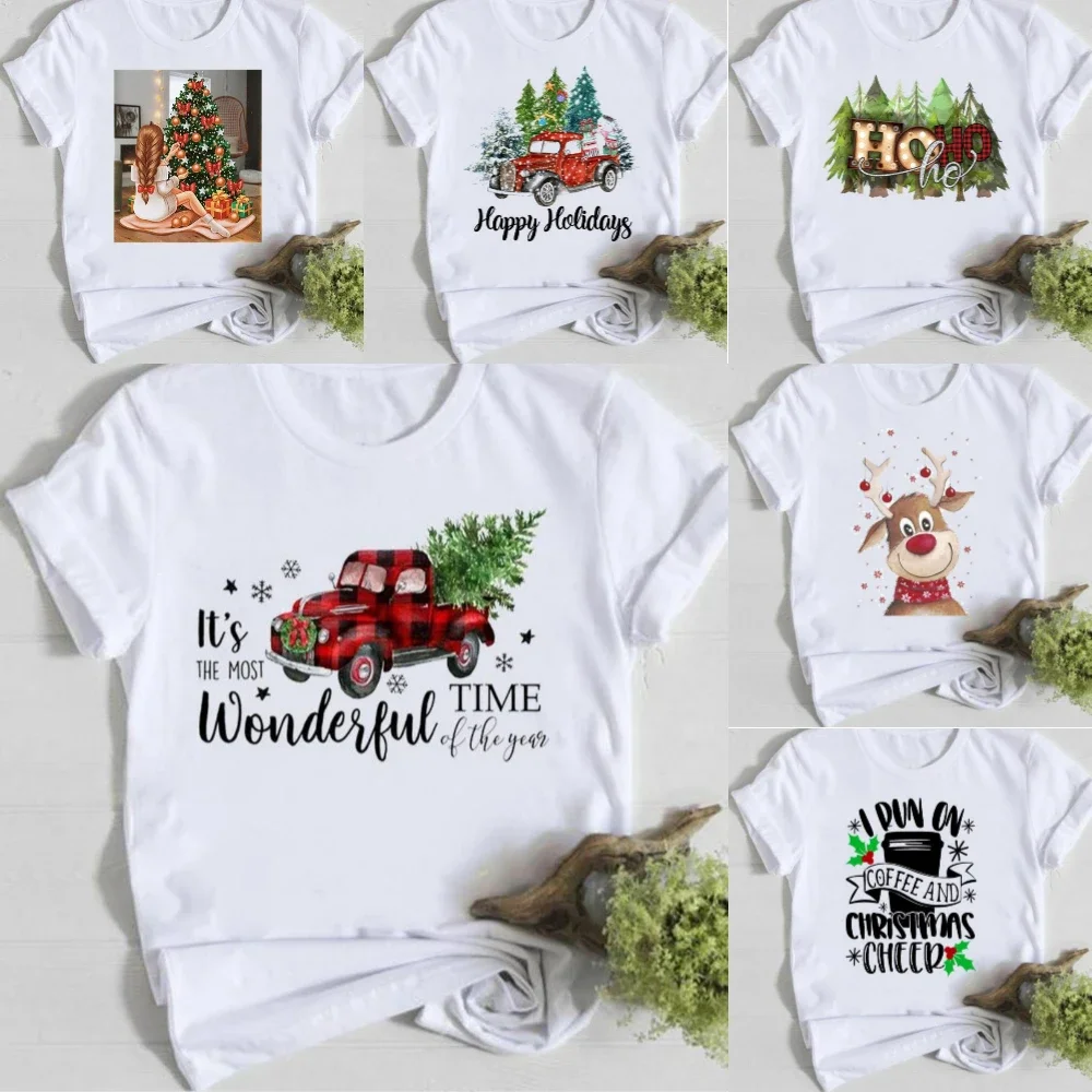 

Модная рождественская футболка унисекс, забавная шляпа Санта-Клауса с принтом, свободная повседневная футболка с Рождеством, подарок на Новый год для мужчин и женщин