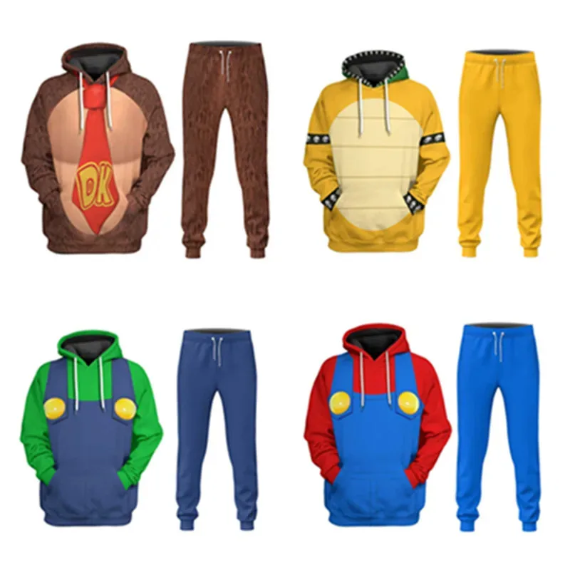 

Bowser Cosplay Hoodie Luigi Donkey 3D Printed Pullover Hooded Sweatshirt Pants Joggers Casual Trousers Set Men Women Costume