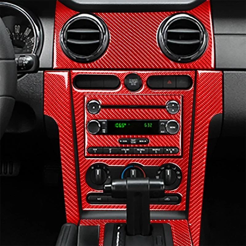 For Ford Mustang GT 2005-2009 Carbon Fiber Accessories Interior Trim Console Frame AC CD Panel Gear Box Shift Cover Sticker