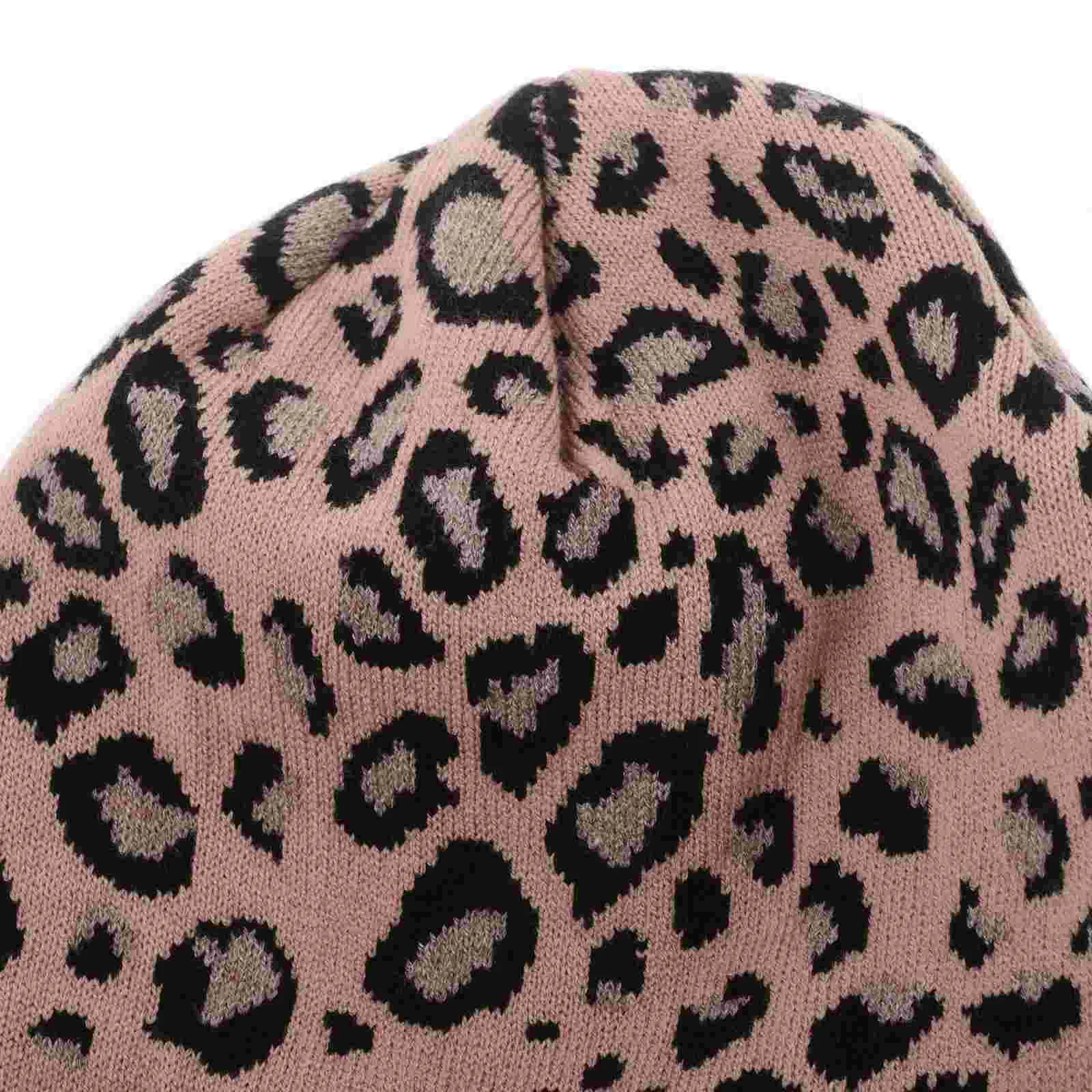 Pink Leopard Knit Hat Women's Hats & Caps Beanie Casual All-match and Miss