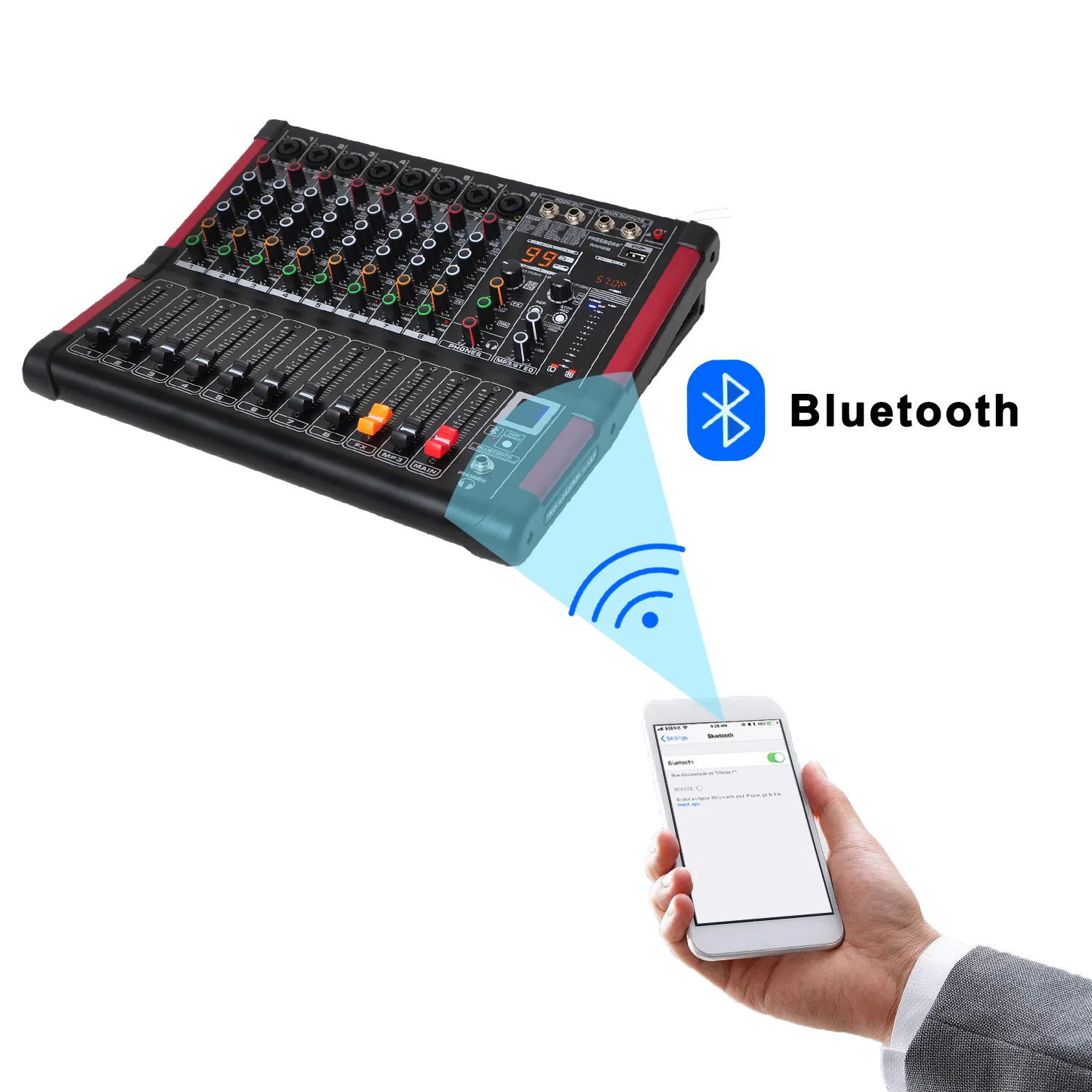 Freeboss 8 Channels Mono Mixing Console with Bluetooth Record 99 DSP effect USB Function Professional Audio Sound Mixer MINI8