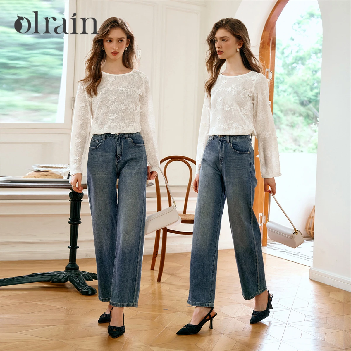 

OLrain Straight Loose Jeans Women 2026 Autumn Vintage High-waist Cotton Pants Full-length Solid Washed Denim Trousers M56QA93081