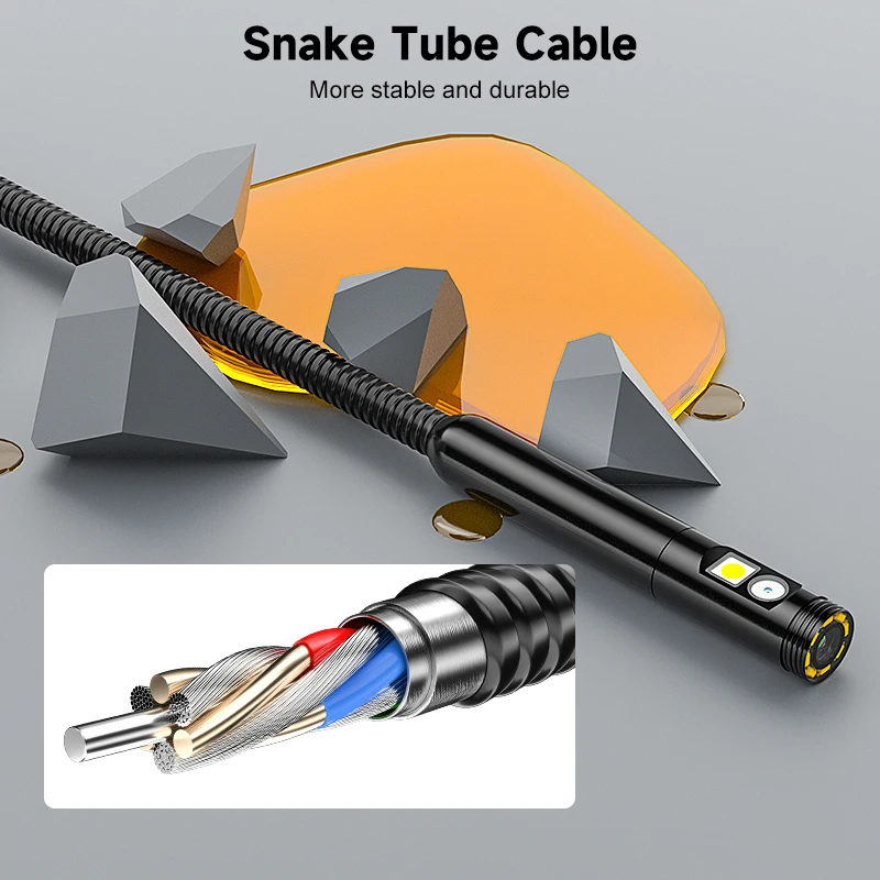 Endoskop przemysłowy z dwoma obiektywami 4,3-calowy ekran boroskop inspekcyjny Sztywny kabel Kamera z rurką węża Wodoodporna 2600 mAh Zrób zdjęcie
