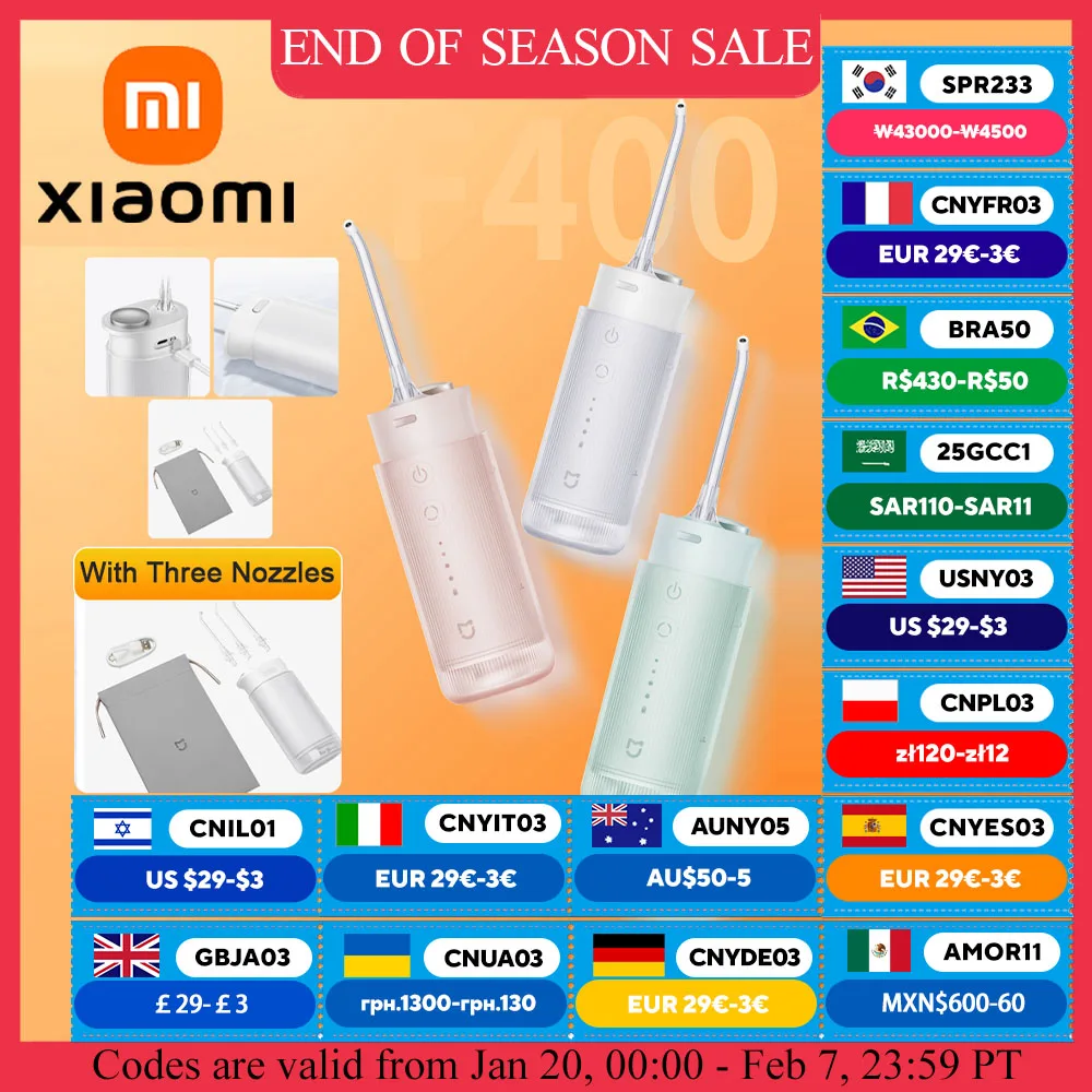 XIAOMI MIJIA F400 Oral Irrigator,Cordless Portable 4 Mode 200mL Rechargeable Flossers,IPX7 Waterproof Electric Oral Waterflosser