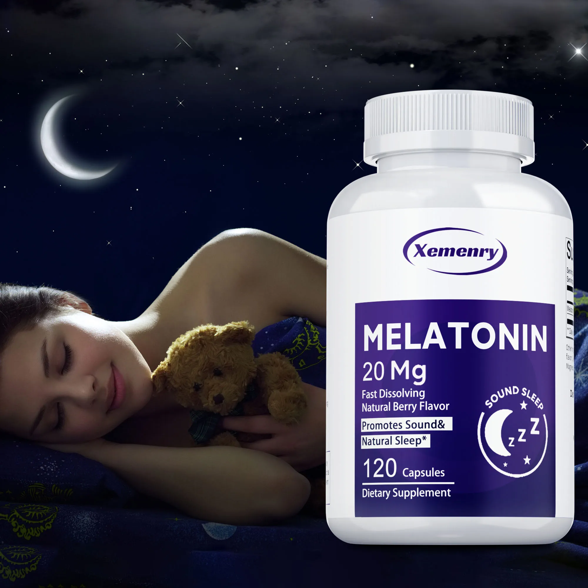 

Melatonin Capsules 20mg - Aids Sleep, Improves Sleep Quality, Promotes Deep Sleep, Relieves Stress and Anxiety - 120 Capsules