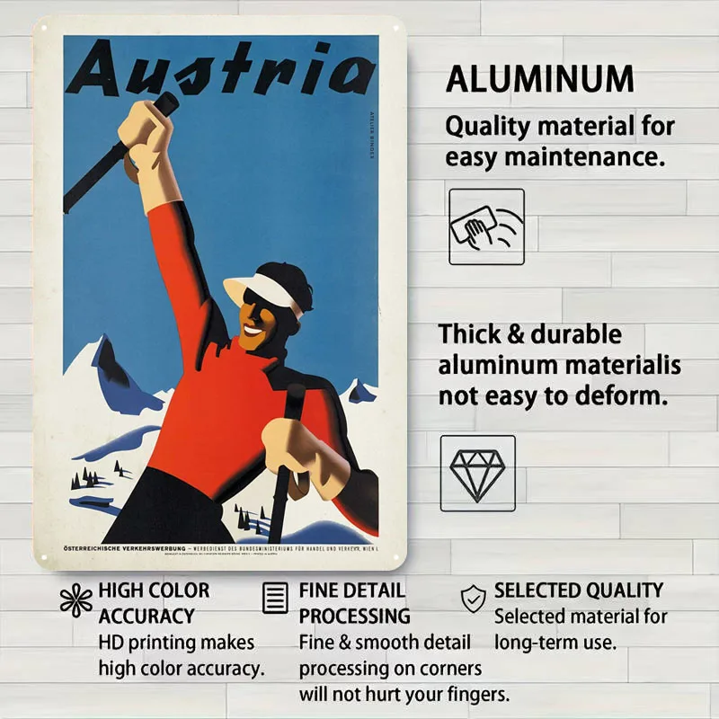 ملصق سفر عتيق علامات معدنية ملصق تزلج ديكور في ديكورات المنزل علامة صفيح مخصصة لغرفة تزيين جدار الفن