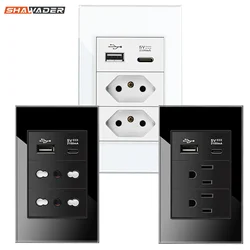 Shawader US/italia/cile/20A brasile presa a muro prese USB tipo C pressostato pannello in plastica/vetro temperato Home Office