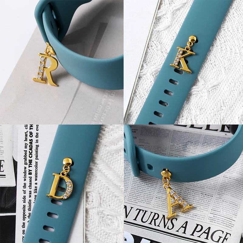 

Silicone Strap Decorative Charms A to Z Letters Pendent Jewelry Accessories Charm for Apple Watch Name Initial Charms for Iwatch