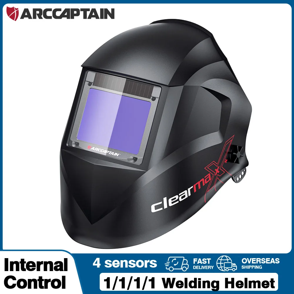 Casque de soudage ARCCAPTAIN obscurcissement automatique 100*73mm grand écran de visualisation 1/1/1/1 capot de soudage couleur vraie 4 masque de soudage à capteur d'arc